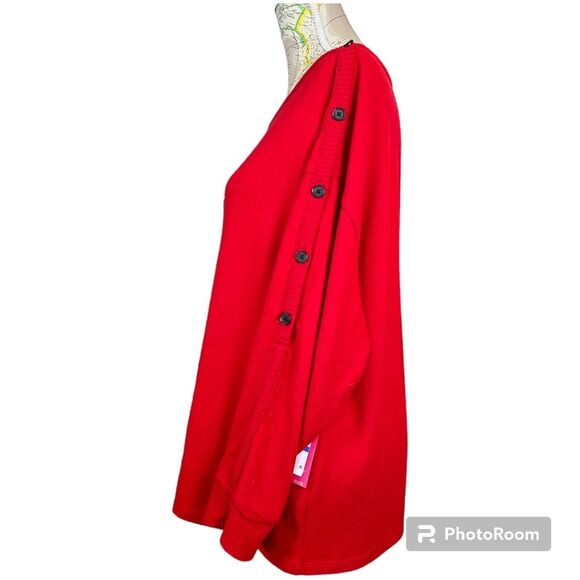 Vince Camuto Size X-Large Red Button Boatneck Drop Sleeve Pullover Sweater NWT - Picture 2 of 10